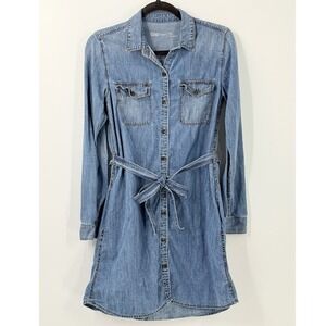 Gap 1969 Denim chambray Shirt Dress sz M Pockets belted western country cowgirl